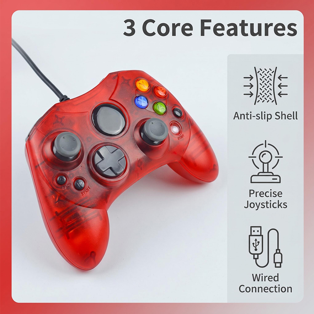 Retro Gaming Xbox Controller - 투명 1세대 유선 게임 패드 레트로