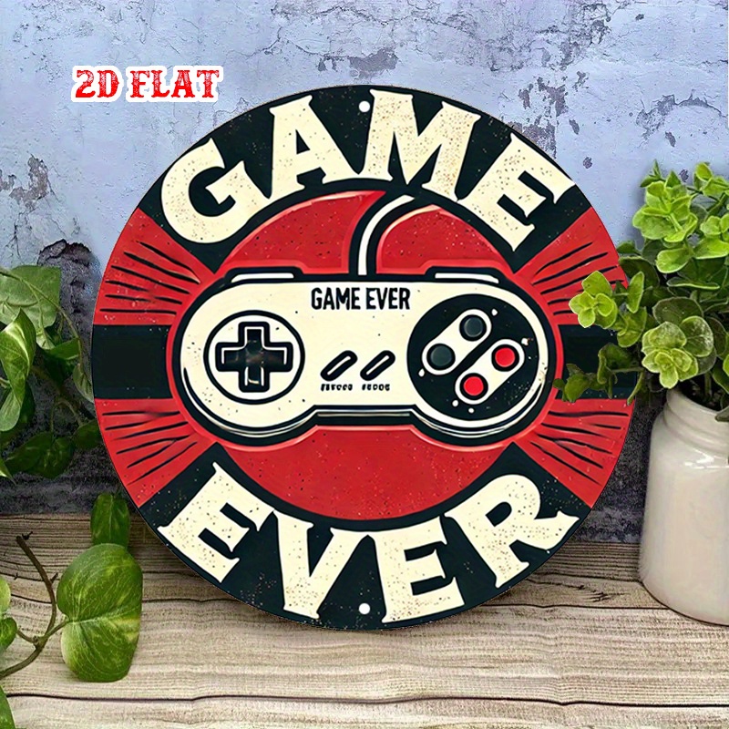2D 플랫 1개 레트로 게임용 원형 알루미늄 사인, 컨 - Retro Gaming Art 리뷰 및 가격